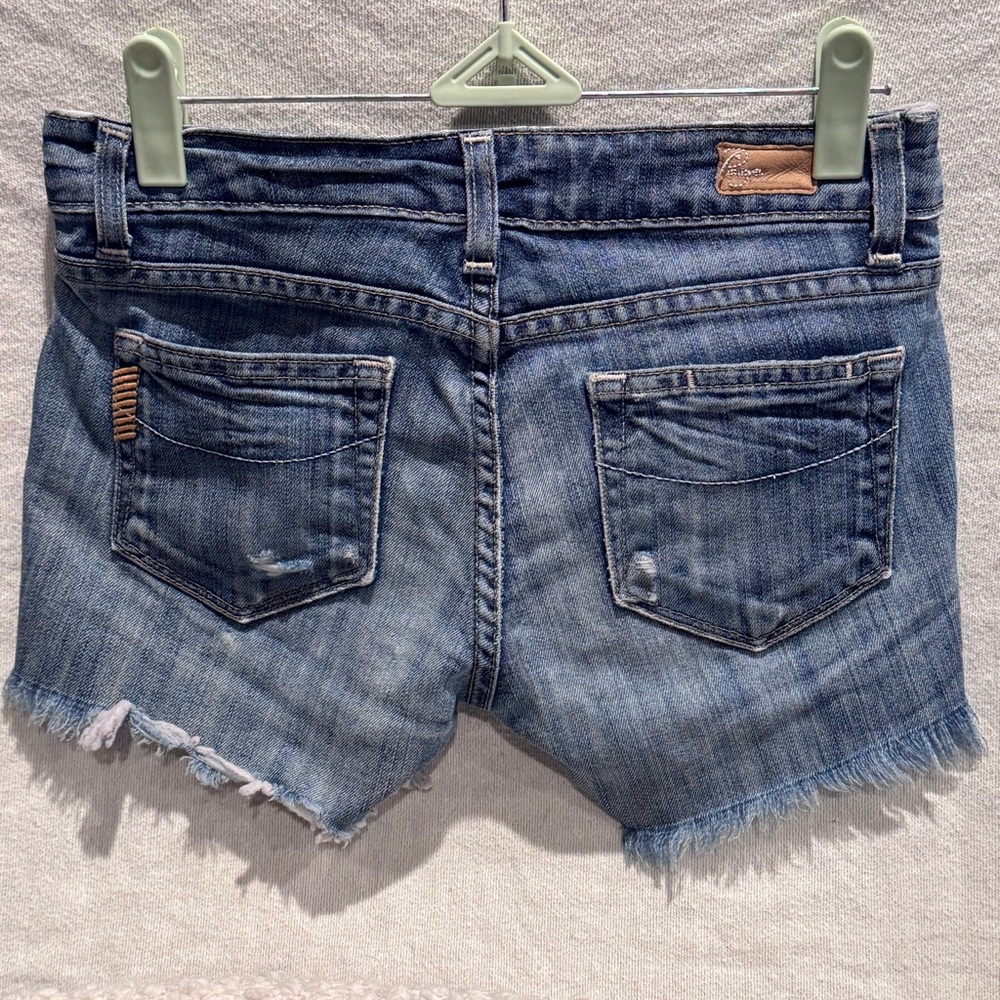 PAIGE Size 26 Premium Denim Distressed Jean Shorts Cotton Blend - Picture 3 of 9